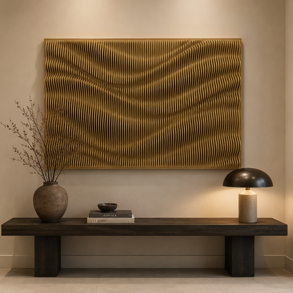 Carved 3D Wall Art - Large Textured Gold Statement Wall Panel  120 x 80cm