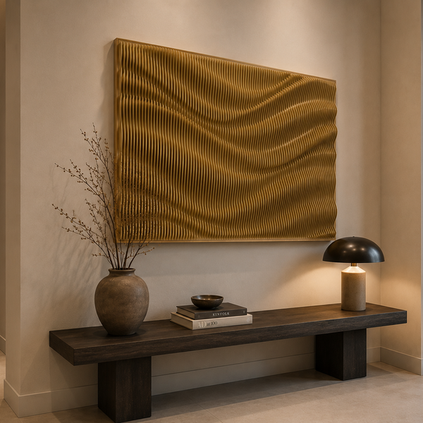 Carved 3D Wall Art - Large Textured Gold Statement Wall Panel  120 x 80cm