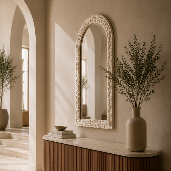Modern Large Arched Wall Mirror - White Frame 102.5 x 65cm