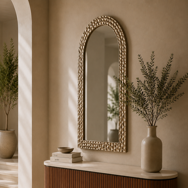 Modern Large Arched Wall Mirror - Antique Gold Frame 102.5 x 65cm