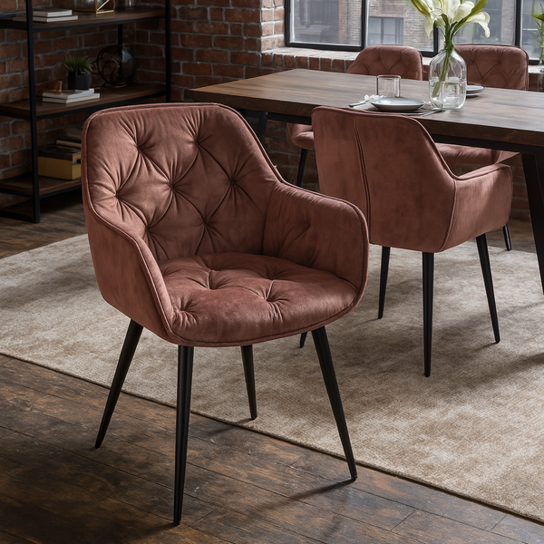 Milano Chesterfield Quilting Design Brown Velvet Dining Chair