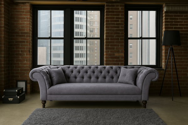 Paris Elegant 3 Seater Chesterfield Sofa Grey with cushions 225 cm