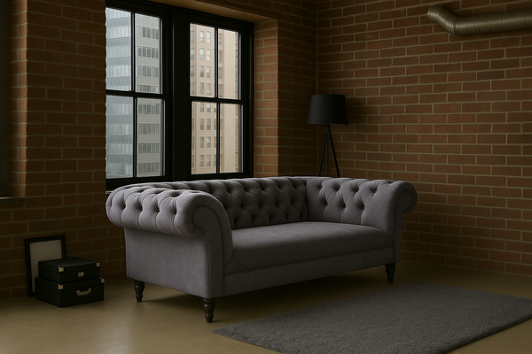 Paris Elegant 3 Seater Chesterfield Sofa Grey with cushions 225 cm