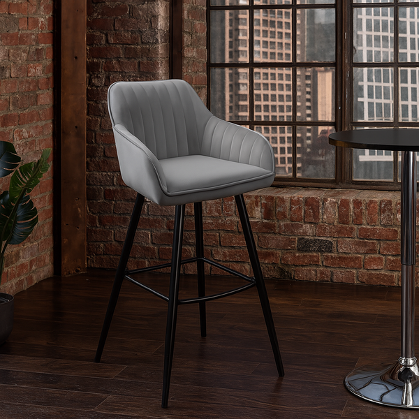 Turin Noble Bar Stool Silver-Grey Velvet with Decorative Stitching