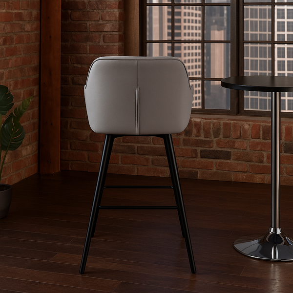 Turin Noble Bar Stool Silver-Grey Velvet with Decorative Stitching