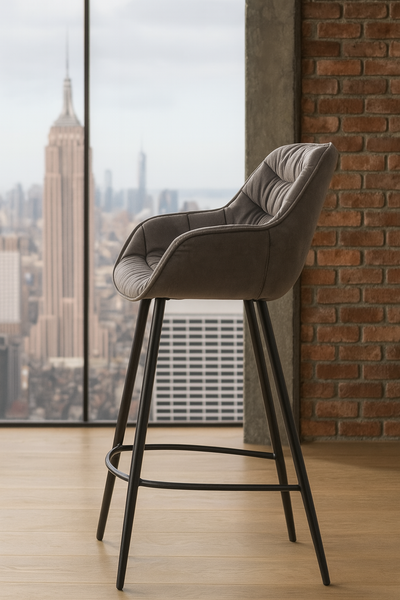 The Dutch Comfort Retro Antique Grey Bar Stool with Foot Rest