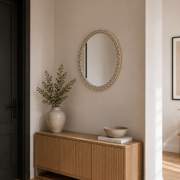 Round Capiz Shell Wall Mirror -Natural Textured Statement Frame 75cm