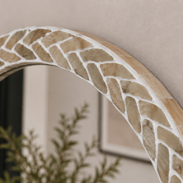 Round Capiz Shell Wall Mirror -Natural Textured Statement Frame 75cm