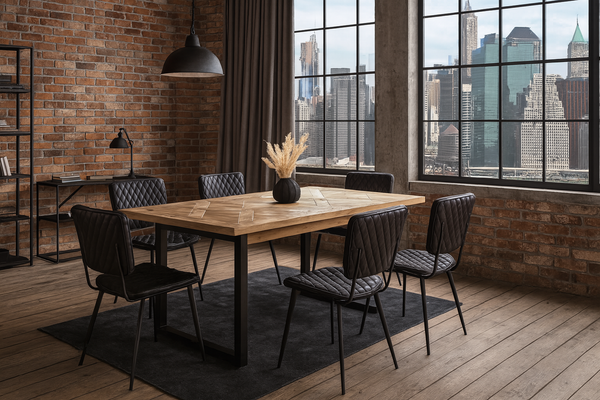 Venice Solid Acacia Wood Dining Table Natural Brown in Classic Pattern with Iron U Legs 190 cm