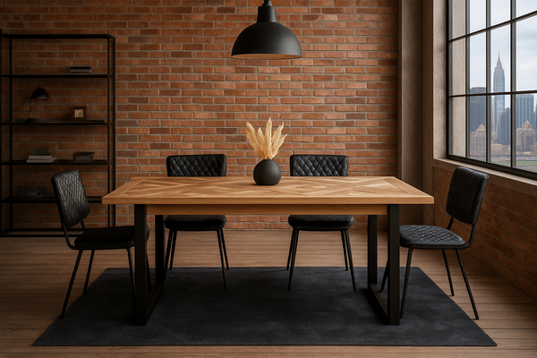 Venice Solid Acacia Wood Dining Table Natural Brown in Classic Pattern with Iron U Legs 190 cm