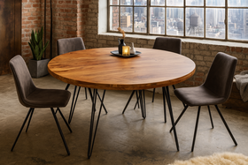Scorpion Natural Acacia Wood Round Retro Dining Table with Hairpin Legs 120 cm