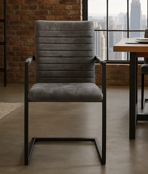 Loft Industrial Cantilever Chair Vintage Grey with Armrests and Iron Frame