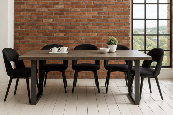 Solid dining table IRON CRAFT 200cm grey mango wood iron sled frame industrial design