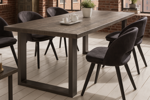 Solid dining table IRON CRAFT 200cm grey mango wood iron sled frame industrial design