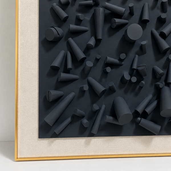 Gold Framed Wood Wall Art - Large Textured Black Statement Piece 80 x 120cm