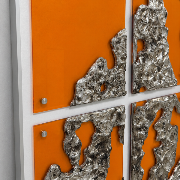 Large 3D Textured Acrylic Wall Art - Abstract Orange & Silver Luxury Wall Decor 80 x 120cm