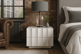 Wave Solid Mango Wood Bedside Table in White Colour with Two Drawers 50 cm
