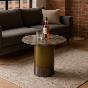 Pienza Italian Sintered Stone Round Side Table in Taupe Marble Look 60 cm