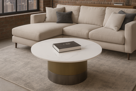 Pienza Italian Sintered Stone Round Coffee Table in Calacatta White Marble 80 cm