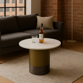 Pienza Italian Sintered Stone Round Side Table in Calacatta White Marble Look 60 cm