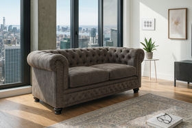Chesterfield 2-seater Sofa Vintage Grey Taupe with Button Stitching