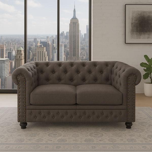 Chesterfield 2-seater Sofa Vintage Grey Taupe with Button Stitching