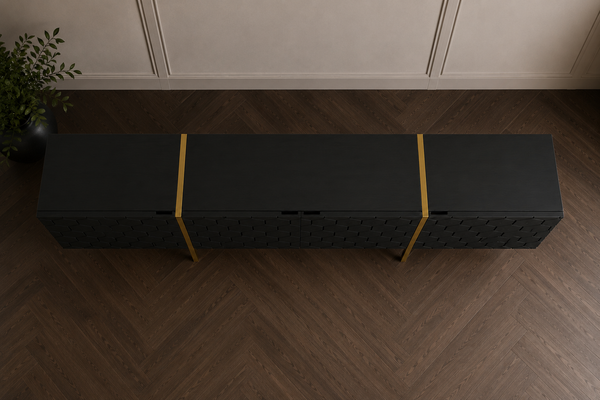 Solid Mango Wood Black Sideboard With Gold Metal Legs 180cm – Honeycomb
