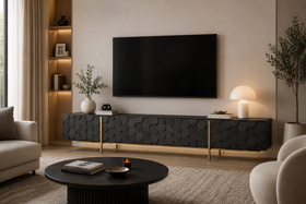Solid Mango Wood Black TV Unit With Gold Metal Legs 200cm – Honeycomb