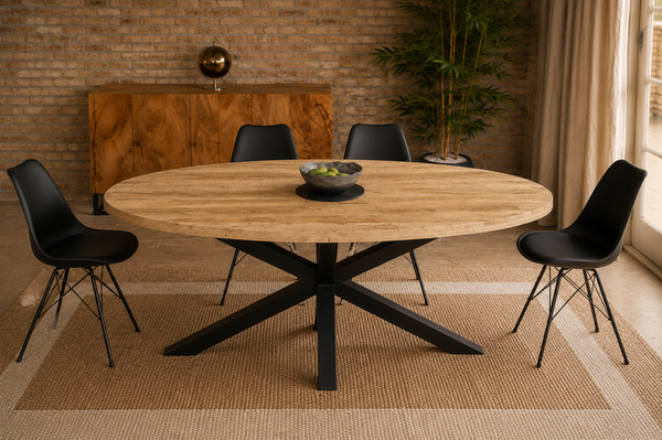 Solid Mango Wood Oval Dining Table 160cm – Galaxie Spider Frame