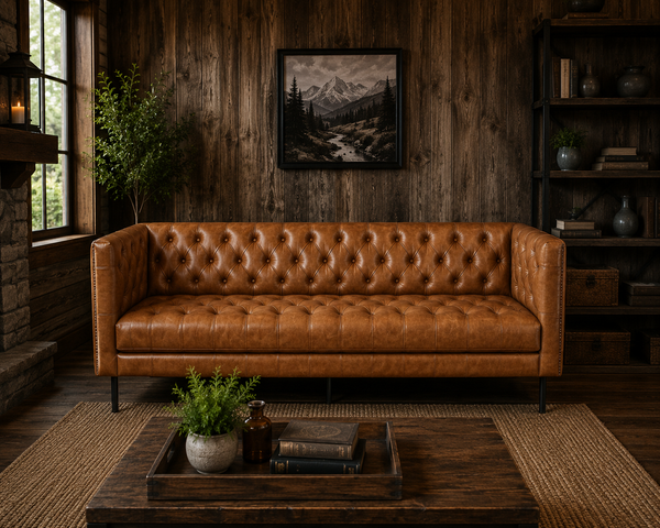 Chesterfield Genuine Leather Brown 3 Seater Sofa 200cm - Kensington