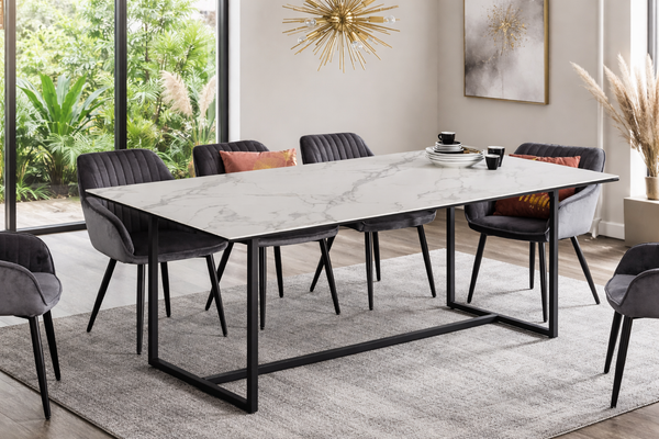 Symbiose Modern Ceramic Dining Table in Marble Look 200 cm