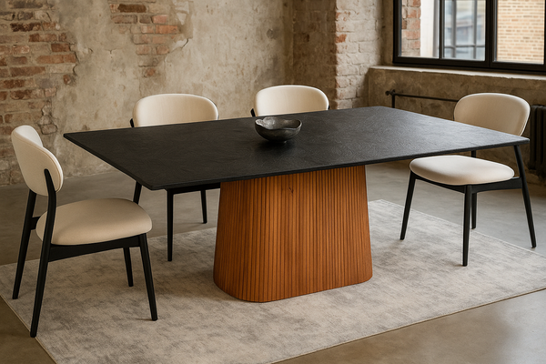 Portofino Mango Wood Dining Table with Black Mosaic Top and Fluted Leg 200 cm