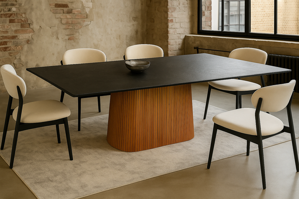 Portofino Mango Wood Dining Table with Black Mosaic Top and Fluted Leg 240 cm