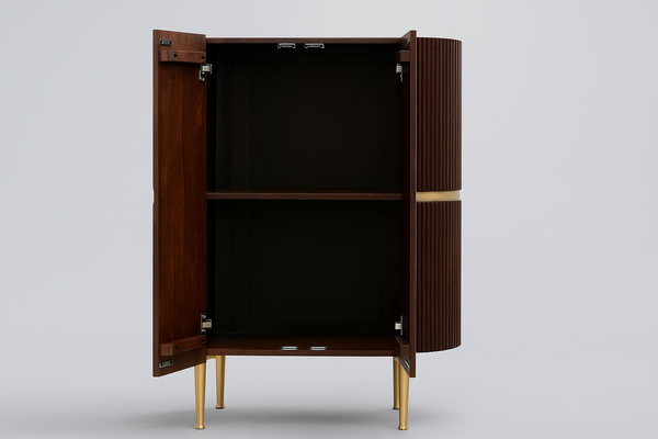 Elegance Solid Mango Wood Highboard Cabinet with Gold Iron Legs and a Trim 100 cm