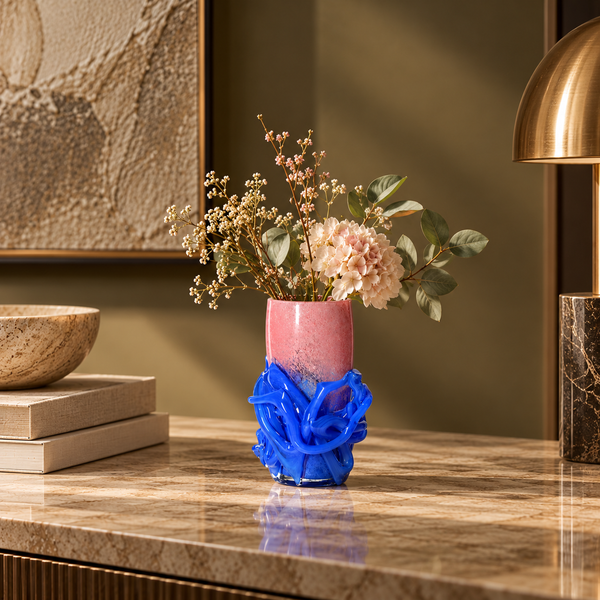 Pink & Blue Handmade Glass Vase - 25cm