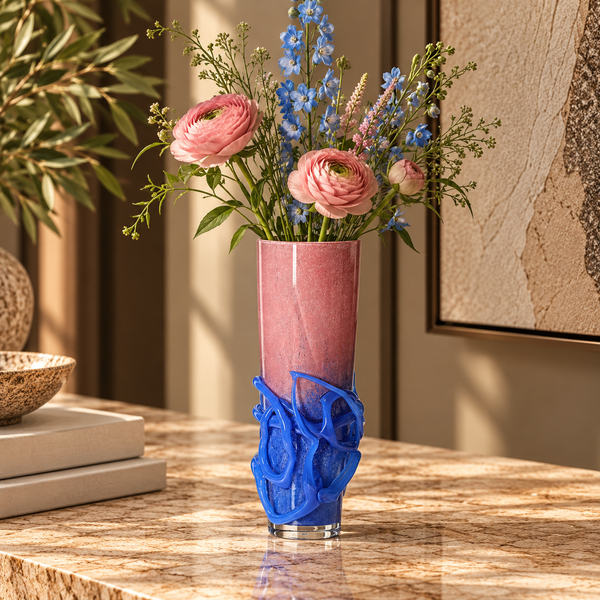 Pink & Blue Handmade Glass Vase – 36cm