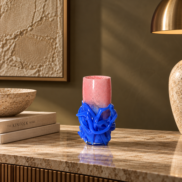 Pink & Blue Handmade Glass Vase - 25cm