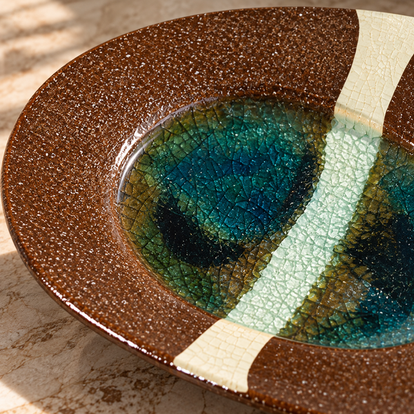 Brown & Blue Lakeside Decorative Ceramic Bowl - 38cm