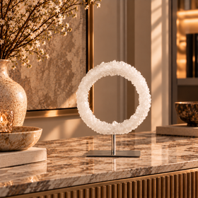 Clear Crystal Ring Ornament with Metal Stand - 32cm