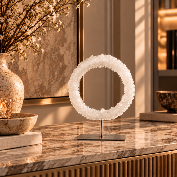 Clear Crystal Ring Ornament with Metal Stand - 32cm