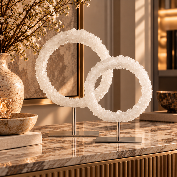 Clear Crystal Ring Ornament with Metal Stand - 32cm