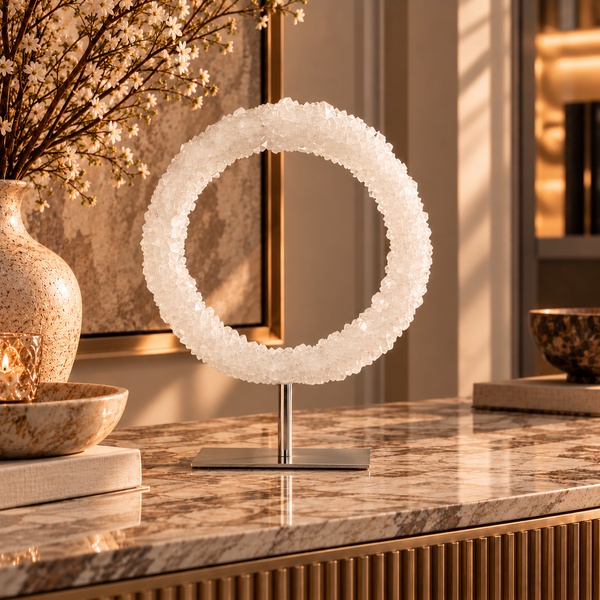 Clear Crystal Ring Ornament with Metal Stand - 40cm