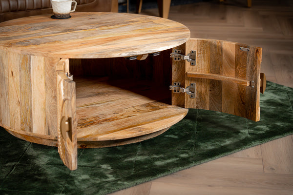 Solid Mango Wood Coffee Table with Storage Natural Brown 90 cm – Sunset Collection