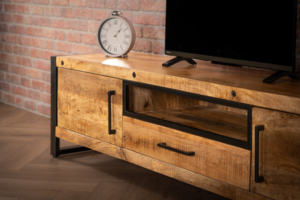 Iron Industrial Style Large Mango Wood Sideboard TV unit Lowboard 200 cm