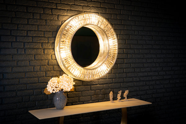 Aurora Halo Handcrafted Round Mirror Wall Lamp 90cm