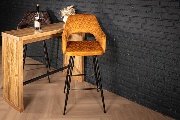 Glamour Elegant Mustard Yellow Velvet Barstool with Black Coated Legs