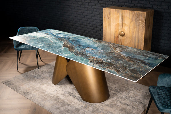 Nemesis Extendable Italian Sintered Stone Dining Table in Crystal Blue Marble Look 180-220-260 cm