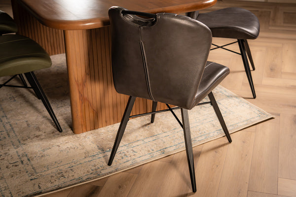 Orion Faux Leather Dining Chair in Grey with Black Powder Coated Metal Legs