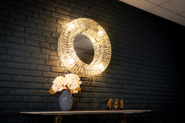 Aurora Crystal Handcrafted Round Wall Lamp Mirror 75cm