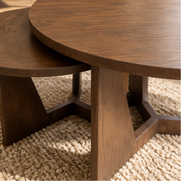 Solid Mango Wood Brown Coffee Tables 70–100cm – Vienna Set of 2